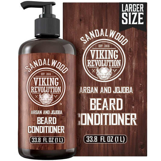 Viking Revolution Sandalwood Beard Conditioner - Argan & Jojoba Oil Beard Softener | 33.8 Fl Oz