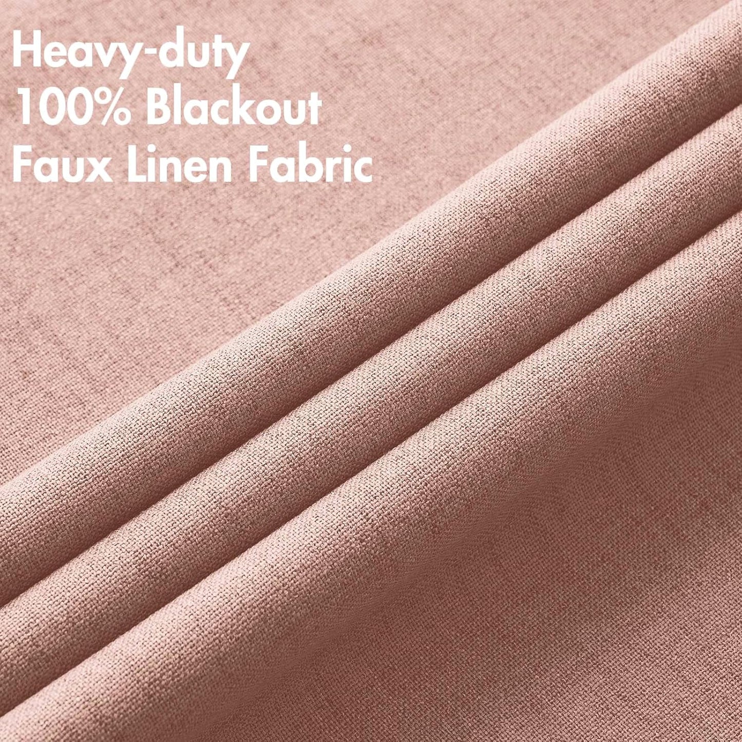 MIULEE 100% Blackout Linen Curtains - Thermal Insulated Blush Pink Drapes | 52 x 72 Inch (2 Panels)