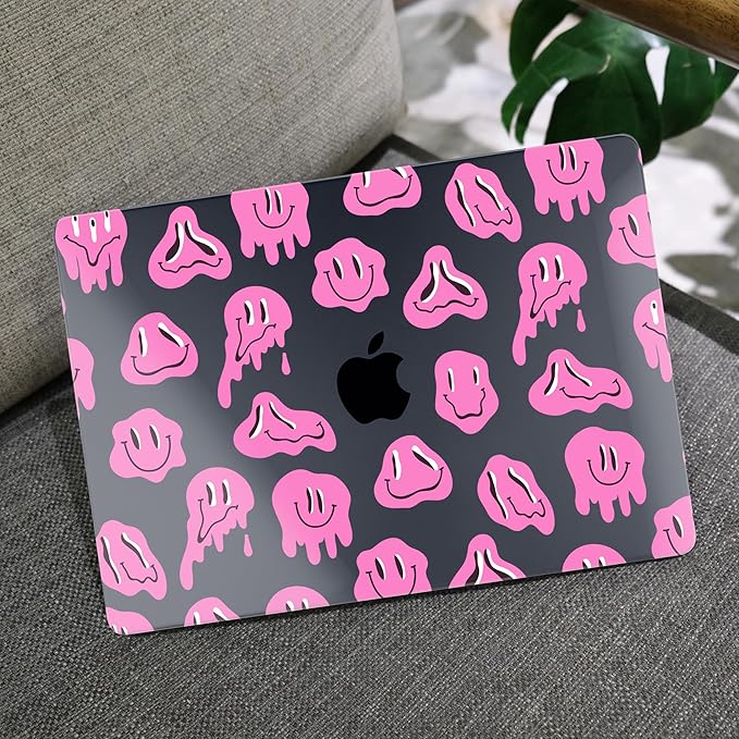 MEEgoodo for M5/M4/M3/M2 MacBook Air 15 inch Case 2026 2025 2024 2023, Case Fit Model (A3448/A3241/A3114/A2941) for MacBook Air 15.3 inch, Pink Groovy Emoji