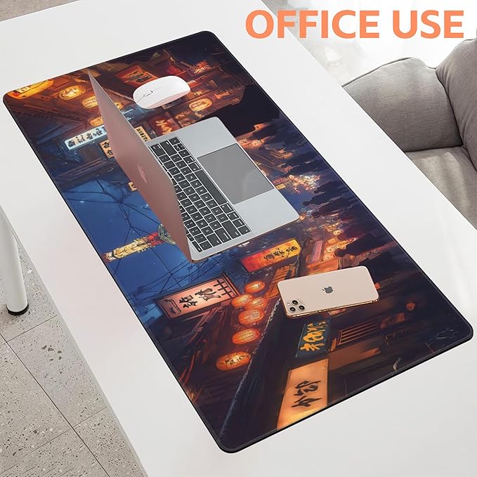 NIYLYNSYN Mouse Pad Large Bustling Street in Tokyo Non-Slip Gaming Desk Mat with Stitched Edge Laptop Keyboard Desk Pad for Work Home Gaming (35.4 x 15.7 Inches)