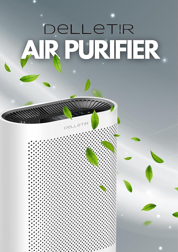 DELLETIR Desktop Air Purifier with 3-in-1 True HEPA Filter, Ultra Quiet Less Than 32dB Small Air Cleaner for Home Office Bedroom, Captures 99.97% Smoke Dust Pet Dander, EPI810