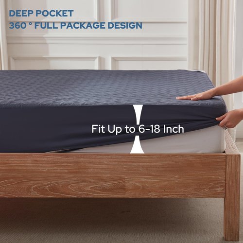 BEDLORE Waterproof Mattress Protector, Queen Size Noiseless Mattress Pad with Deep Pocket 6"-18" Depth, Soft Breathable Bed Mattress Cover Washable for Home, Bedroom, Hotel (Navy Blue)