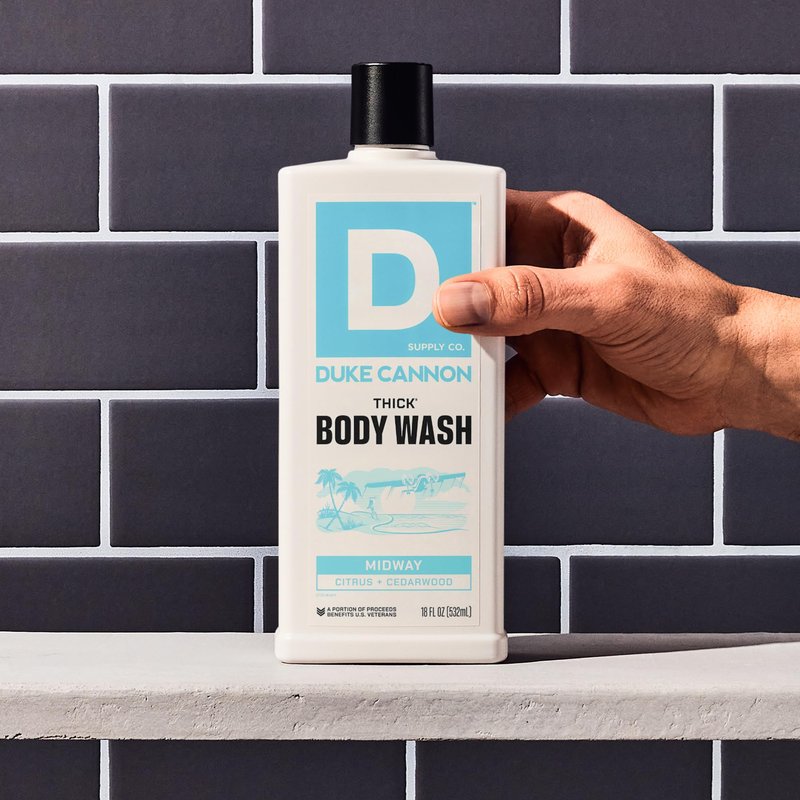 Duke Cannon Supply Co. Thick High Viscosity Body Wash - 3X Thicker, Plant-Based, Mineral-Enriched - Shower Gel for Men, Body Scrub - Midway, 3 Pack (18 oz)