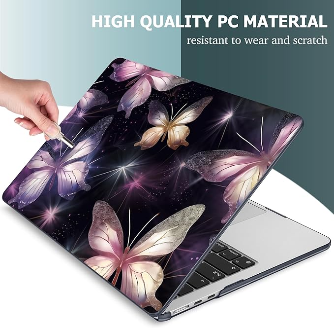 Mektron for 2026 MacBook Air 13-inch M5 Laptop Case A3449 with 13.6-inch Liquid Retina Display Fits 2025 A3240 M4 2024 A3113 M3 2023 A2681 M2 Printed Shell for MacBook Air 13.6", Glittering Butterfly