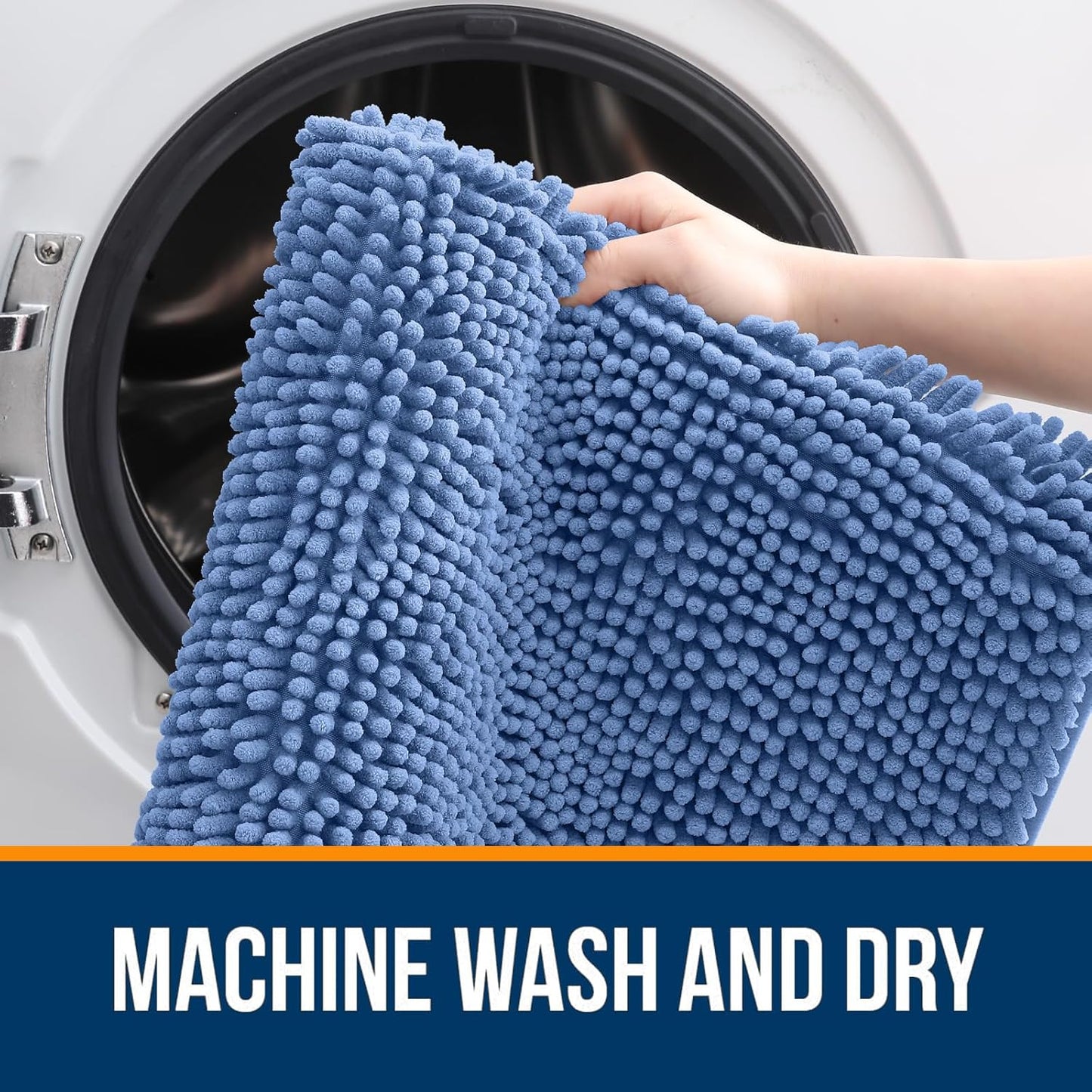 OLANLY Large Chenille Bath Rugs - Soft, Absorbent & Quick-Dry | 59x35, Cornflower Blue, Machine Washable