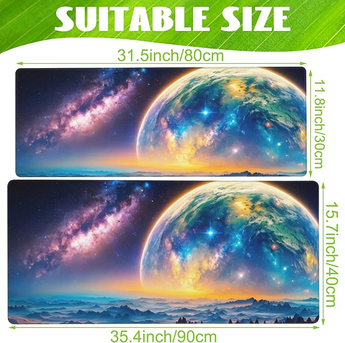 Eflxamz Desk Mat,Galaxy Earth Planet Desk Pad,Science Fiction Cosmic Large Gaming Mouse Pad for Desk,Extended Big Computer Keyboard Mouse Pad with Non-Slip Base and Stitched Edge,35.4"x15.7"