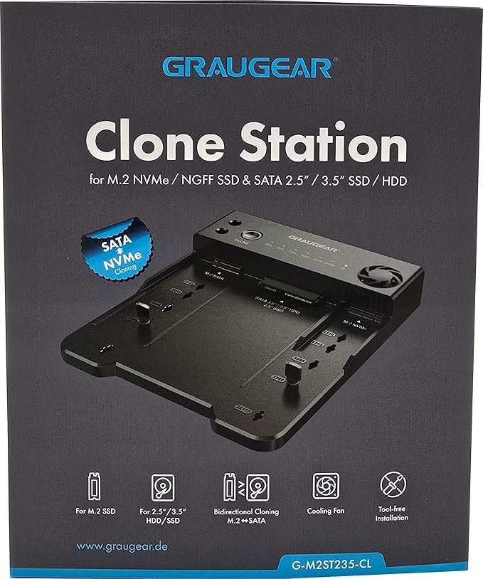 GRAUGEAR NVMe M.2 & SATA SSD/HDD Hard Drive Docking Station, USB-C 10Gbps NVMe Reader, SATA to M.2 NVMe Cloner, 2.5/3.5 Hard Drive Enclosure Clone Station, Dual Bay Offline Clone