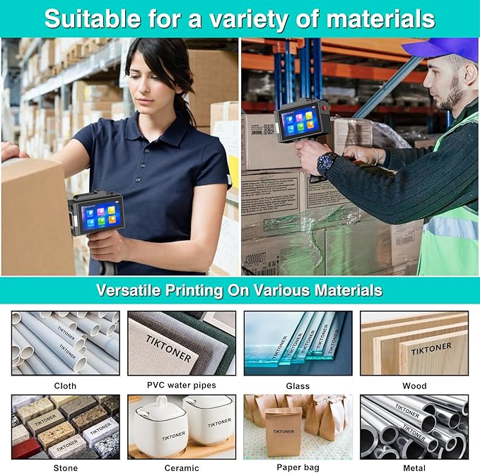 TIKTONER TIJ800P Handheld Inkjet Printer 1 inch Portable Handheld Printer Gun 5 Inch Screen Quick Drying Inkjet Coding Machine for Batch Number/Date/Barcode/QR Code/Logo etc
