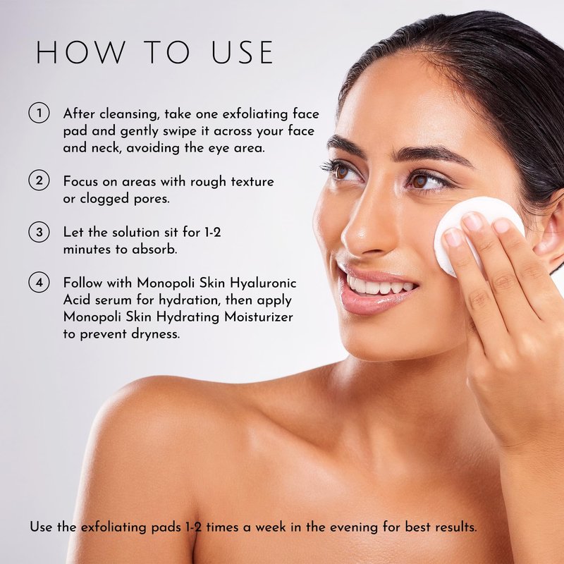 Monopoli Skin Exfoliating Pads | Gentle Yet Effective Physical Exfoliation | Dual-Sided for Smoothing and Soothing | Essential for Daily Skincare Routines | Single 50pcs/jar