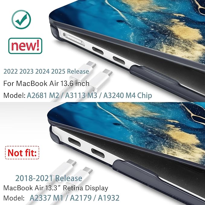 May Chen Case for MacBook Air 13/13.6 inch M5 A3449 M4 A3240 M3 A3113 M2 A2681, 2026 2025 2024-2022, Plastic Hard Shell with Keyboard Cover & Screec Protector, Blue Marble Texture