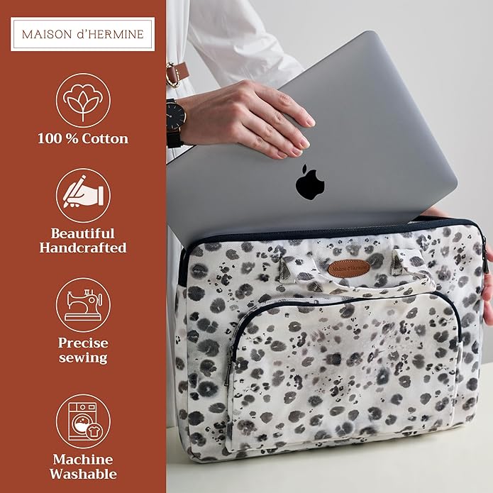 Maison d'Hermine Laptop Bag with Pocket Upto 15.5 inch Stain and Water Repellent Cotton Canvas Spring Summer (Cheeta)