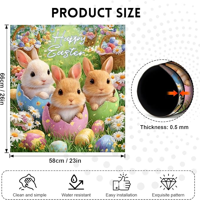 NYZE Easter Dishwasher Magnets Cover, Bunnies Eggs Dishwasher Magnetic Sticker Decorative, Reusable Dish Washer Cover for Dishwashers (Eggshell Bunnies)