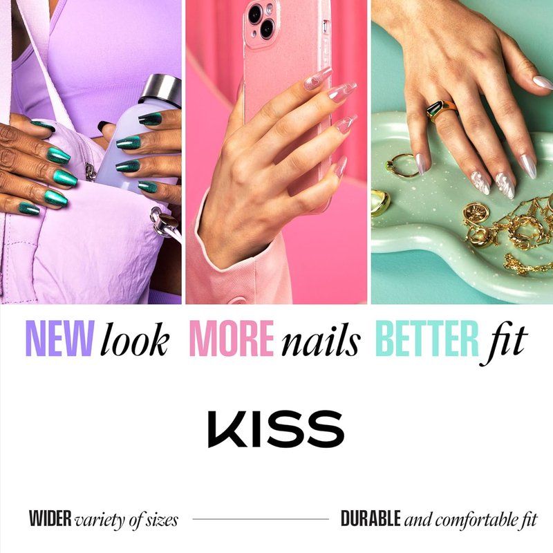 Kiss Core Press On Nails - Euphonious Pink Almond Shape | Short Size, 32 Nails, Glue & Manicure Kit Included