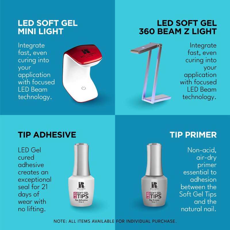 RC Red Carpet Manicure LED Soft Gel Tip Adhesive, 0.3 fl oz - Non-Damaging, Bubble-Free for Maximum Adhesion & Long-Lasting, Quick Cure for Soft Gel Tips. Ideal for DIY Manicures & Salon-Quality Nails