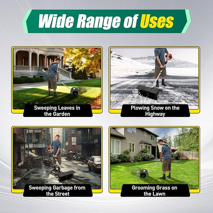 52cc Handheld Lawns Sweeper 2-Stroke Air Cooled Fuel Engine Gas Power Sweeping Broom Machine for Artificial Turf Grass, Gravel, Snow Cleaning, Yard, Road, Heavy Duty Leaf Sweeper, US Stock