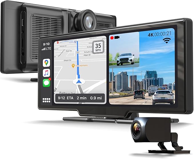 RexingUSA CPDuo Pro - 10.26" 4K Dash Cam with Wireless CarPlay & Android Auto, Touchscreen, GPS, Bluetooth, WDR, Night Vision, 170° Wide, Parking Mode