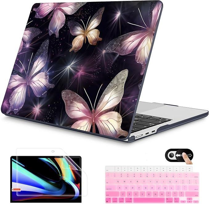 Mektron for 2026 MacBook Air 13-inch M5 Laptop Case A3449 with 13.6-inch Liquid Retina Display Fits 2025 A3240 M4 2024 A3113 M3 2023 A2681 M2 Printed Shell for MacBook Air 13.6", Glittering Butterfly