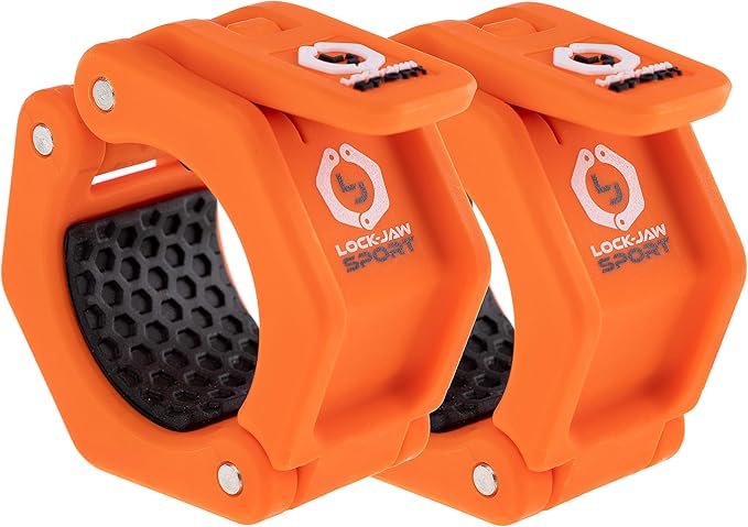 Lock-Jaw Barbell Collars Sport Olympic Barbell Clamps 2 Pcs – Heavy Duty Bar Clamps for 2” & 50mm Olympic Bars – Secure Weight Bar Clamps for Strength Training & Home Gym Accessories – Orange