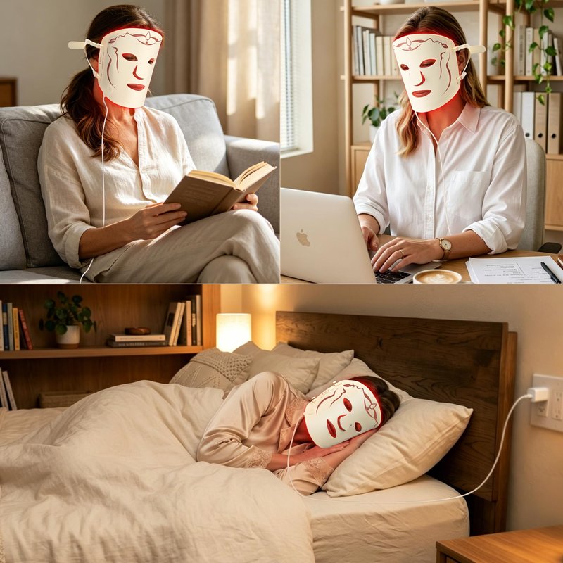 SMOOTHPRO Red Light therapy Mask for Face Wrinkles,Silicone Portable Led Facial Mask Light Therapy for Full Face Even Skin Tone,Fine Lines&Wrinkles,10- Min Treatment,Wired