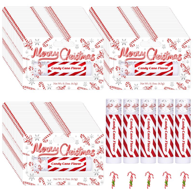 Sacubee 50 Pack Christmas Lip Balms Bulk Peppermint Candy Flavor Lip Balm Winter Holiday Flavor Christmas Party Gifts Stocking Stuffers Bulk for Women Employee Staff Coworkers