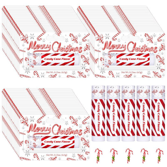 Sacubee 50 Pack Christmas Lip Balms Bulk Peppermint Candy Flavor Lip Balm Winter Holiday Flavor Christmas Party Gifts Stocking Stuffers Bulk for Women Employee Staff Coworkers