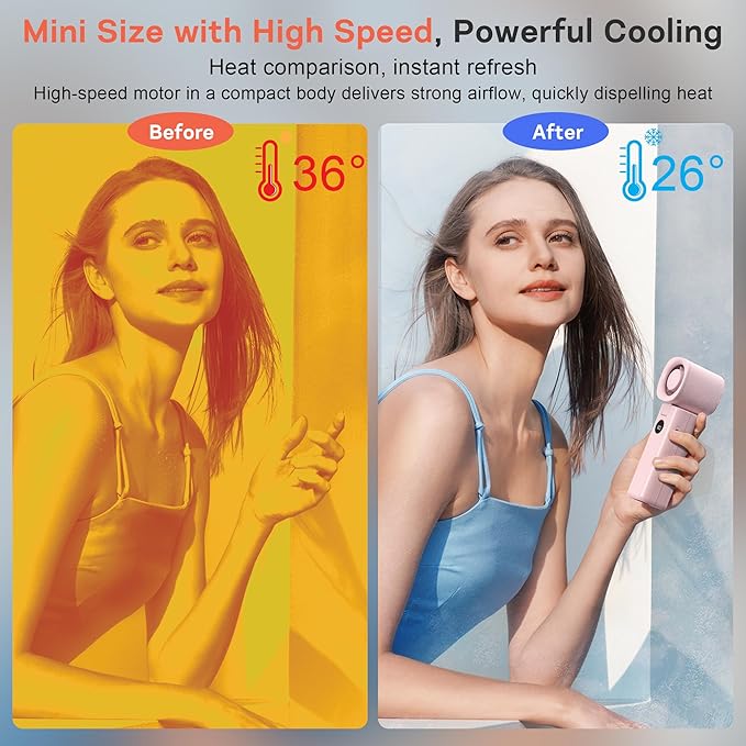 Portable Handheld Turbo Fan 3-in-1 High Speed Turbo Handheld Fan, USB Rechargeable 5 Speed Personal Cooling Fan with LED Display, Foldable Mini Hand Fan for Home Office Travel Outdoor Camping Beach
