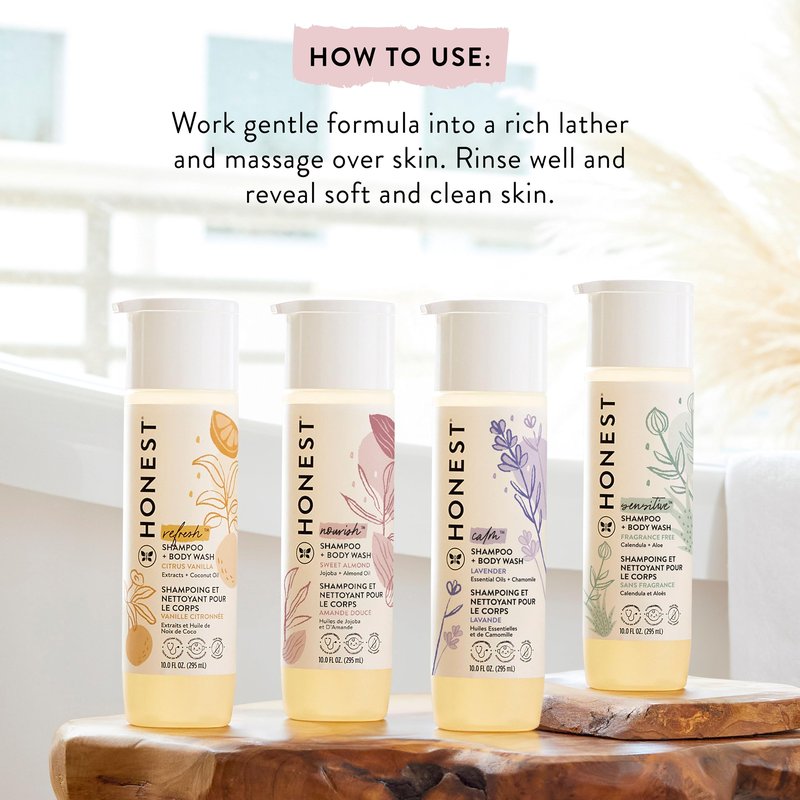 The Honest Company 2-in-1 Cleansing Shampoo Body Wash Gentle for Baby, Naturally Derived Tear-free, Hypoallergenic, Sweet Almond Nourish, 18 fl oz