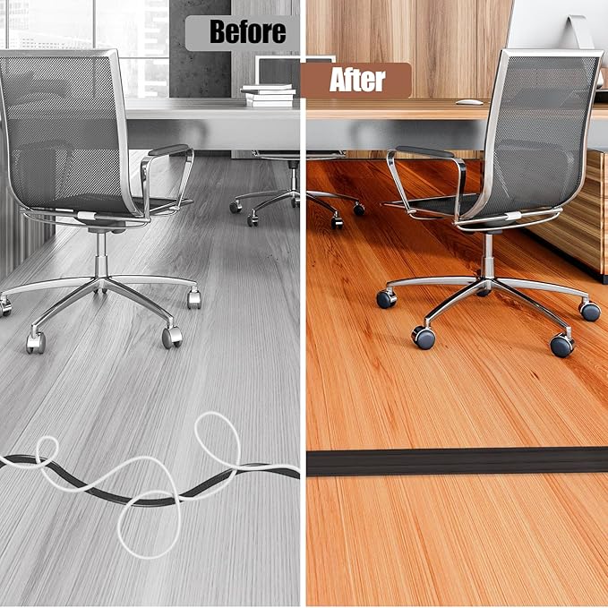 Floor Cord Cover Self Adhesive Cord Hider,10FT Cable Management, Extension Strip Protector for Wires, Prevent Cable Trips for Offices, Gyms, Exhibitions Cavity:0.51"(W) x 0.3"(H) Black Wood