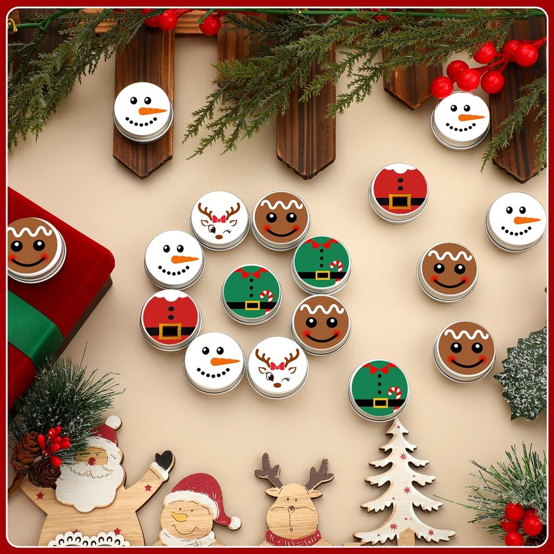 Dansib 25 Pcs Christmas Lip Balm Gifts Bulk Elf Peppermint Candy Flavor Lip Balms Tins Employee Appreciation Thank You Gifts Christmas Stocking Stuffers for Women Men Coworkers Teachers(Casual Style)