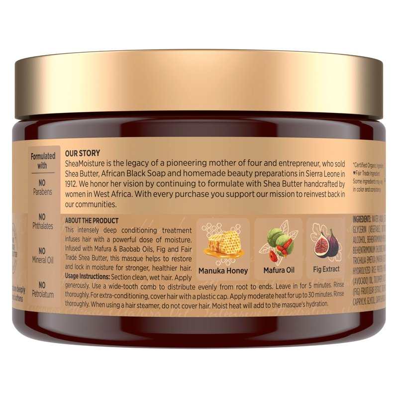 SheaMoisture Intensive Hydration Hair Masque Manuka Honey & Mafura Oil For Dry, Damaged Hair Deep Conditioning Hair Treatment 11.5 oz