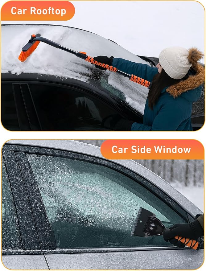 EcoNour 44.7" 3 in 1 Snow Brush for SUV, 360Â° Pivoting Extendable Long Snow Brush for Car, Snow and Ice Scrapers for Windshield with Ergonomic Foam Grip for Car Truck SUV, Winter Car Accessories