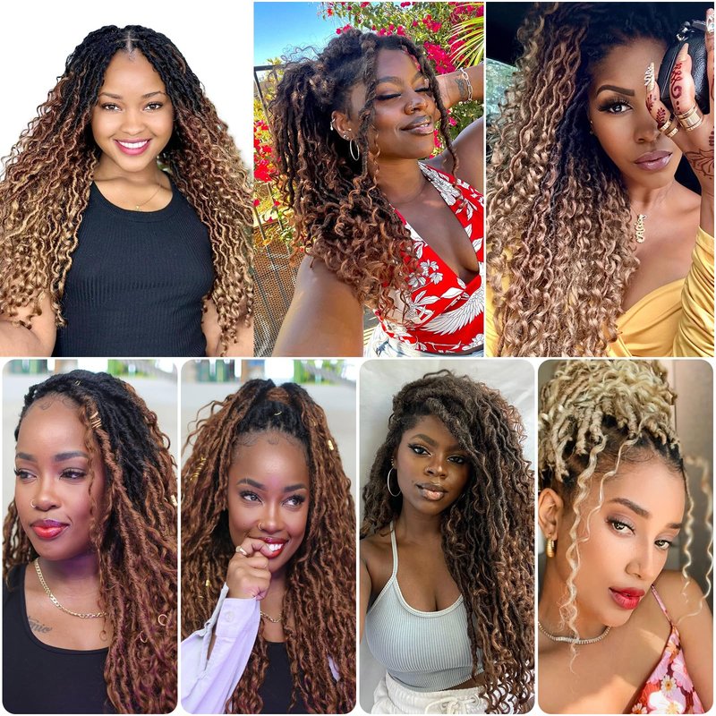 8Packs Goddess Locs Crochet Hair 18Inch Crochet Locs,Boho Faux Locs With Curly Ends River Hippie Locs Bohemian Locs Crochet Braids(1B/4/30, 18inch(Pack of 8))