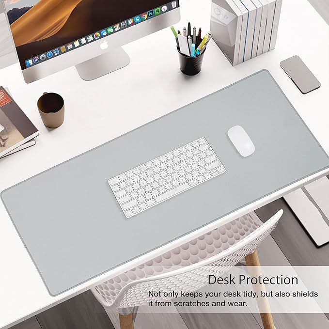 ALOANES Waterproof Mouse Pad with Durable Stitched Edge, Gaming Keyboard, Non-Slip Rubber Base Mouse Mat, Extended Desk pad for Gamer, Office& Home, Gray Mousepad Large(27.6"x11.8"x0.12")