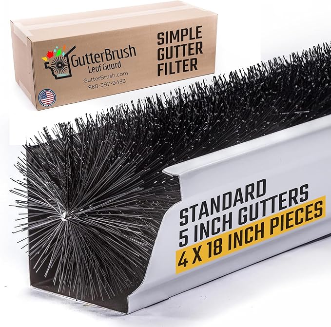 GutterBrush Downspout Guards for 5 Inch Gutters 4 Pieces | 18 in. Each | DIY Leaf Filter, No Tools Needed | Prevents Clogs, Keeps Water Flowing | Easy Installation, Made in USA