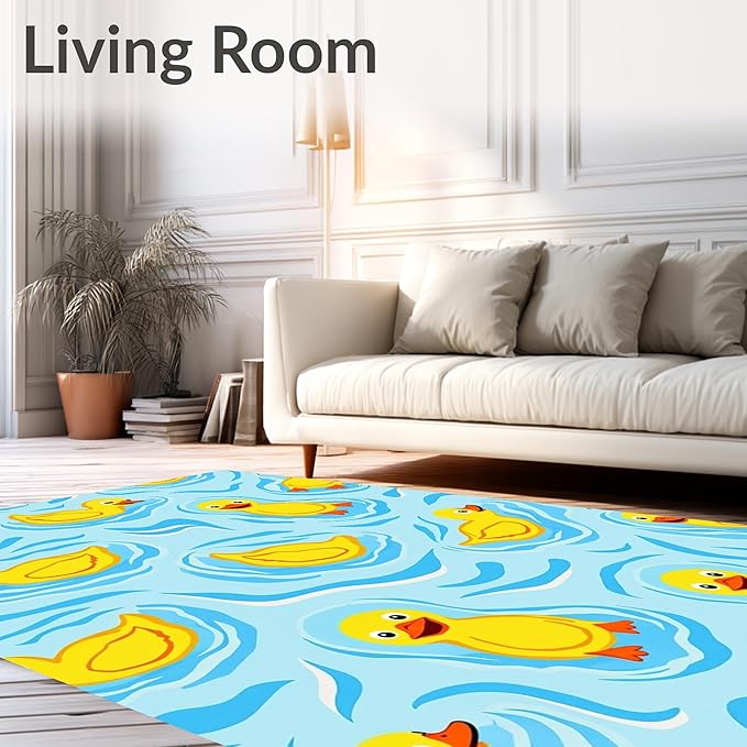 Flatwoven High Traffic Area Rug 6x6, Pond Friend Bathing Suite Deluxe Restroom Necessities, Non Slip, Stain Resistant, Washable Area Rugs for Living Room, Bedroom (Yellow, 6x6)