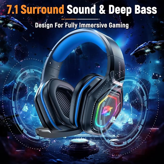 Ozeino Wireless Gaming Headset for PC, Ps5, Ps4 with Flip Microphone