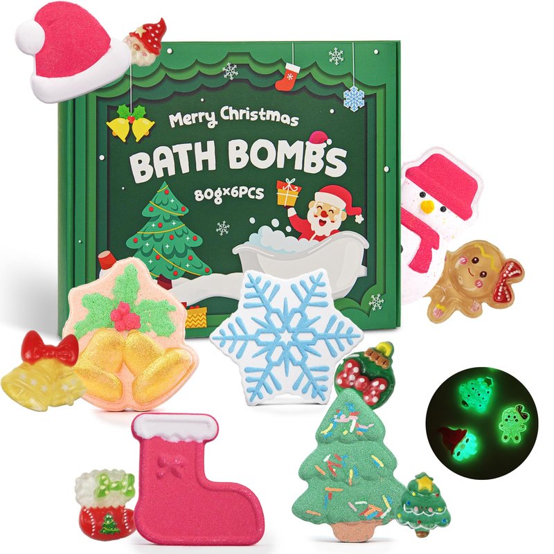 Christmas Bath Bombs Shower Steamers: 6 Pack Handmade Natural Organic Bath Bomb Set for Women Relaxing Bubble Bathbombs Scented Gifts Stocking Stuffers Holiday Birthday for Men Kids Girls Girlfriend