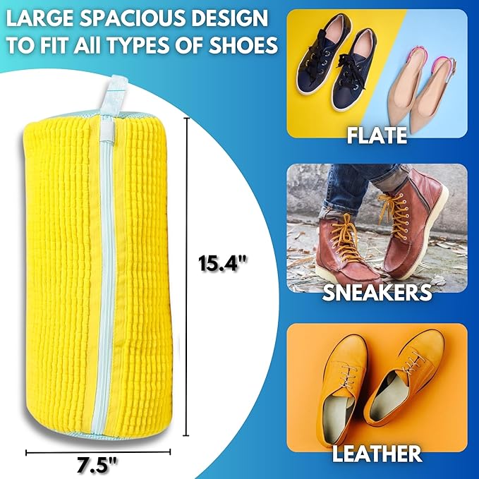 XXL Shoe Bag for Washing Machine - 2PCS Reusable shoe laundry bag for washer and dryer, 360Â° Premium Protective Shoe Washing Machine Bag for Sneakers, Slippers, Gym & All Type of Shoes (YELLOW)