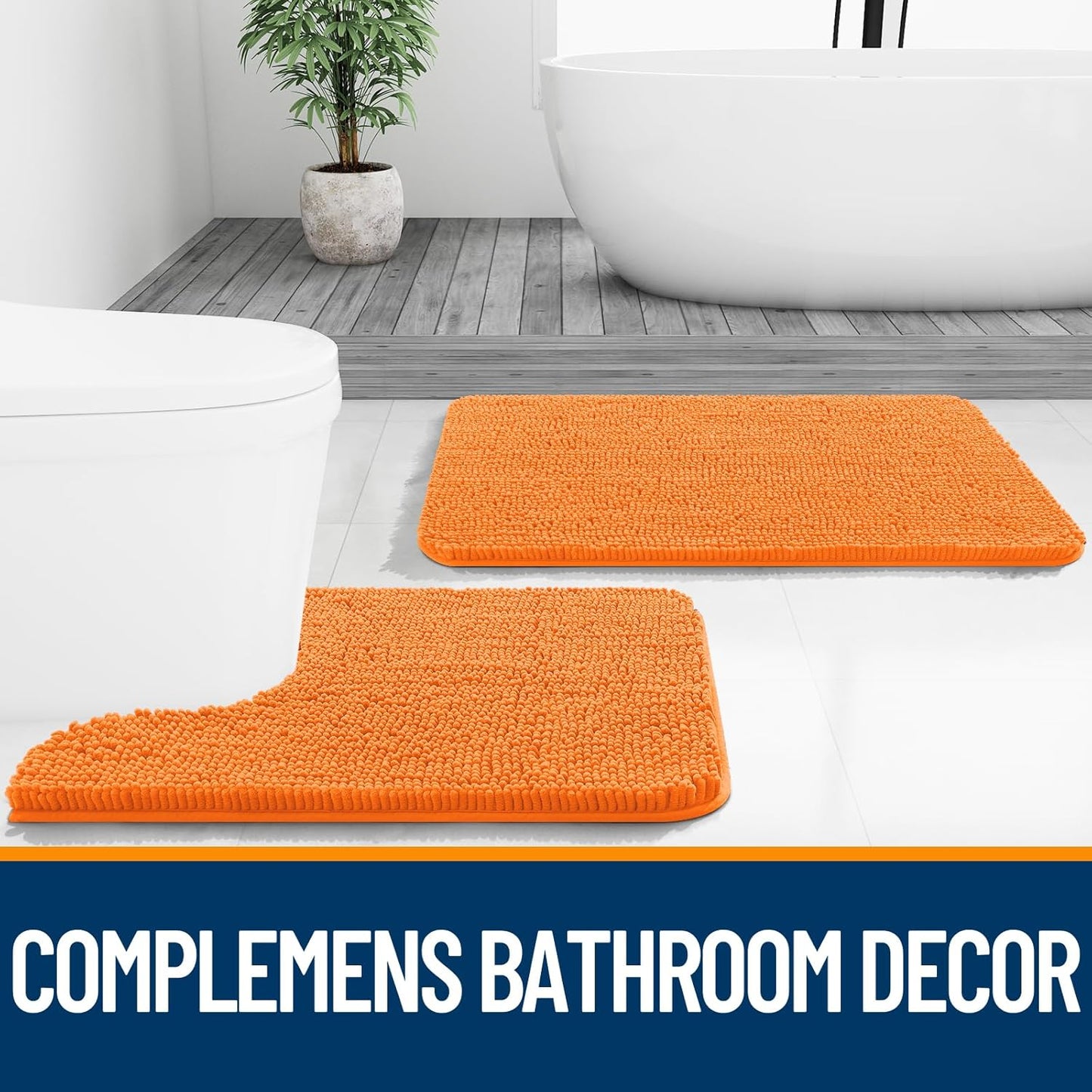 OLANLY Bathroom Rugs - Extra Soft Chenille Bath Mats with Rubber Backing | 30x20, Quick Dry, Orange