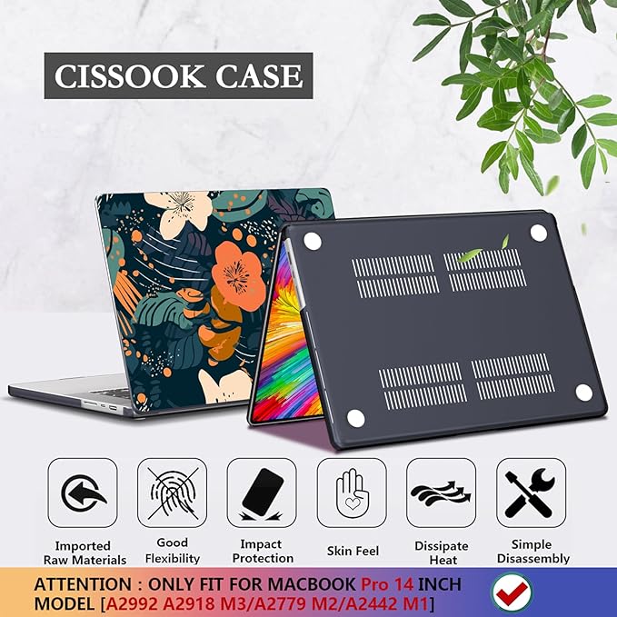 CISSOOK Compatible with MacBook Pro 14 inch Case 2026-2021 Release M5 A3434 M4 A3112 A3185 A3401 M3 A2992 A2918 M2 A2779 M1 A2442 Pro Max Chip, Pro 14-inch Plastic Hard Shell Case, Little Flower