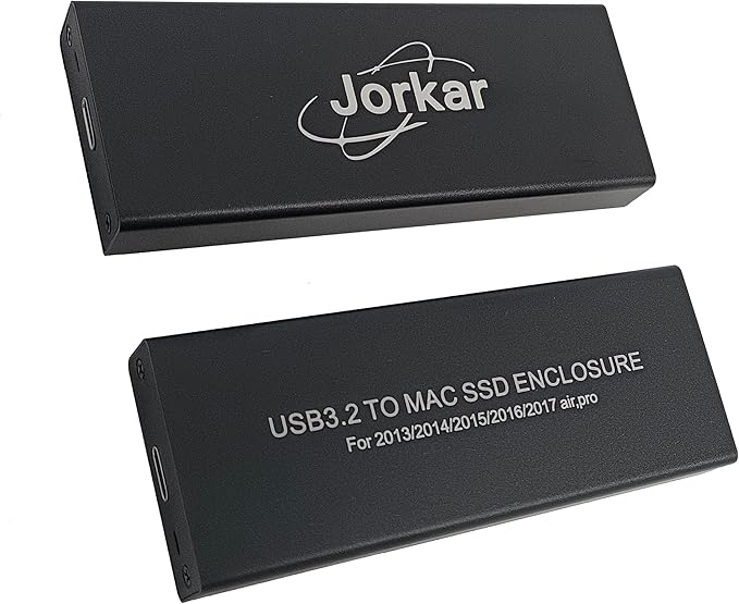 Jorkar External USB-C 3.2 SSD Enclosure for MacBook Air/Pro 12+16 PIN SSDs, Hard Drive Reader for A1466 A1465 A1502 A1398 SSDs mid 2013-2017, Portable Mac SSD to USB C Adapter Case