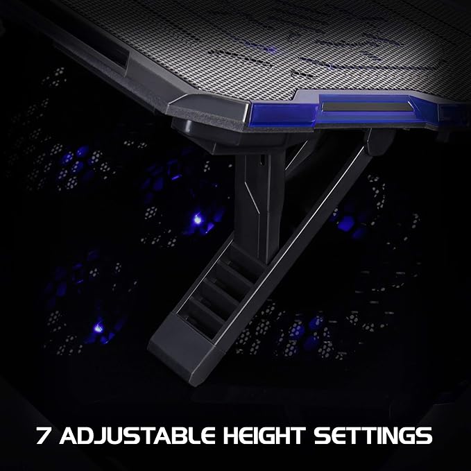 ENHANCE Cryogen Gaming Laptop Cooling Pad - Fits 17 in Computer- Adjustable Laptop Cooling Stand with 5 Quiet Cooler Fans, 2 USB Ports and LED Lighting - Slim Portable Design 2500 RPM (Blue)