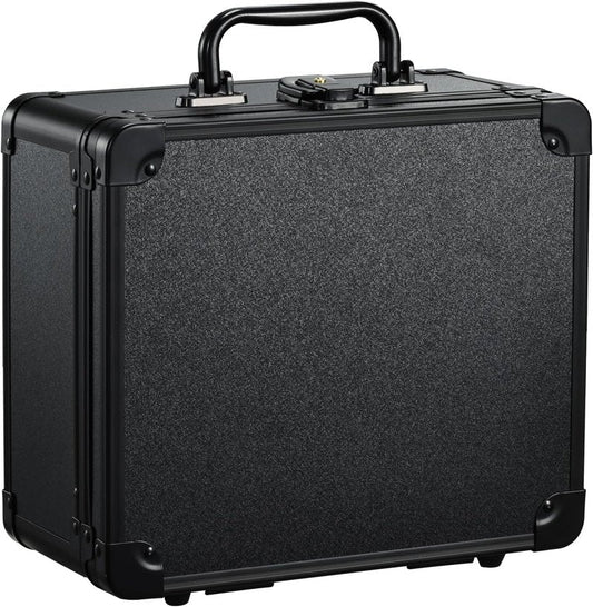 Makeup Organizer Case with Magnetic Lighted Mirror - Portable Vanity Box with LED Lighting, Lockable Keys & Dividers | Black
