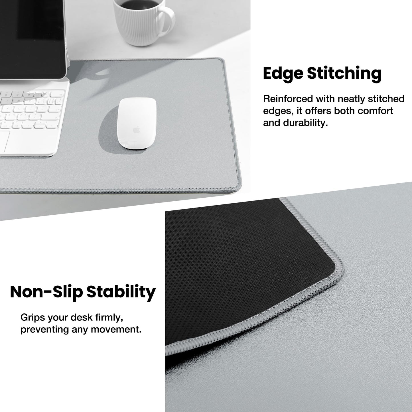 ALOANES Waterproof Mouse Pad with Durable Stitched Edge, Gaming Keyboard, Non-Slip Rubber Base Mouse Mat, Extended Desk pad for Gamer, Office& Home, Gray Mousepad XL(31.50"x11.81"x0.12")