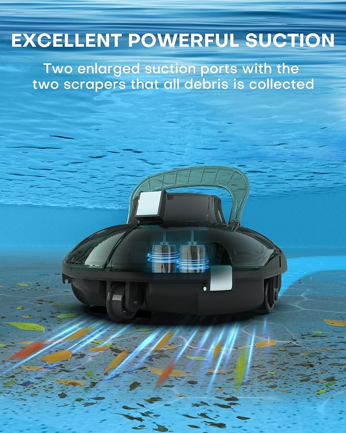 (2025 Upgrade) Cordless Robotic Pool Cleaner, Lasts 80 Min, Automatic Vacuum for Above-Ground Pools up to 645 Sq.ft,Portable, Self-Parking (Transparent Green)