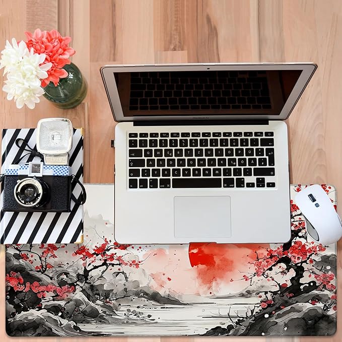 NITAHHHY Large Mouse Pad Ink Painting Gaming Desk Pad Computer Keyboard Non-Slip Waterproof Mouse Mat with Rubber Base and Stitched Edges Entertainment Office Writing Desk Mat 35.4 x 15.7 Inches