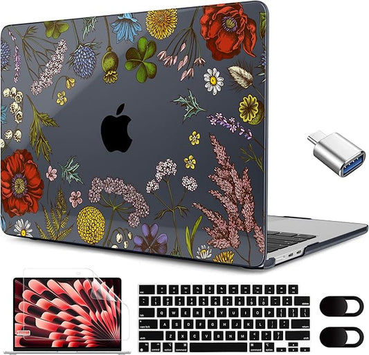 MEEgoodo for M4/M3/M2 MacBook Air 15.3 inch Case 2025 2024 2023, Case Fit Model (A3241/A3114/A2941) for MacBook Air 15 inch, Laptop Hard Shell with Keyboard Cover, Clover