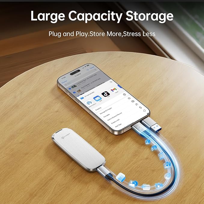 PHIXERO P10PRO External NVMe SSD 1TB, Up to 1050MB/s, USB 3.2 Gen2, Includes 2-in-1 USB C Cable, Portable Hard Drive for iPhone 15/16 PRO/Android/Mac, White
