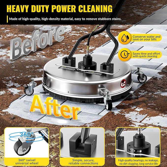 21 Inch Pressure Washer Surface Cleaner with 4 Wheels,Dual Handle,Stainless Steel Housing,4500 PSI Power Washer Accessory for Concrete, Patio, Sidewalk, Deck, Driveways and Daily Washing