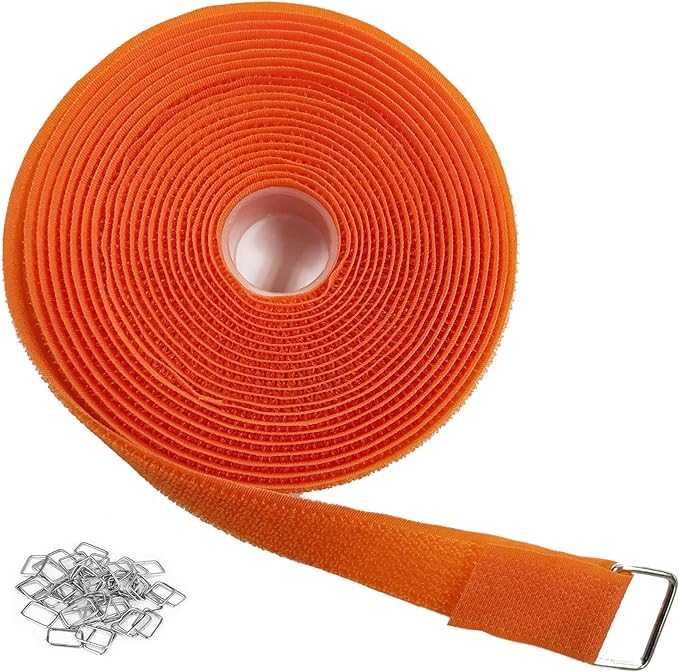 YMCRLUX 1"x16ft Hook and Loop Straps with 25 Metal Buckles, Adjustable Fastening Cable Straps, Cut-to-Length Cinch Strap, Reusable Nylon Securing Cord Ties for Organizer or Storage, 1 inch Wide,Orange